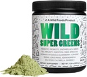 Alimentos silvestres Super Verdes Polvo Bebida de Jugo diario con Probióticos y Enzima Digestiva Blend - Alimento completo Fuentes, 46 Nutrientes de base vegetal, No GMO, Spirulina, Clorella, Wheatgrass (30 Servimientos)