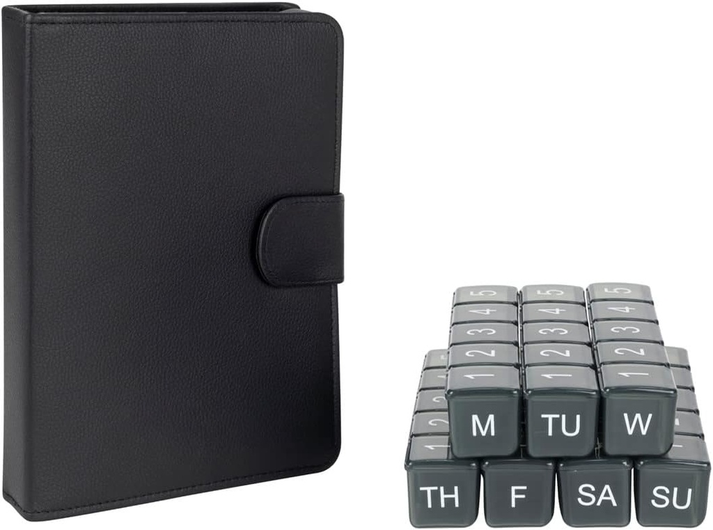 e-Pill 5 veces al día x 7 días Gran organizador semanal de píldoras, caja de vitaminas y medicinas - con caso de discreto (negro)