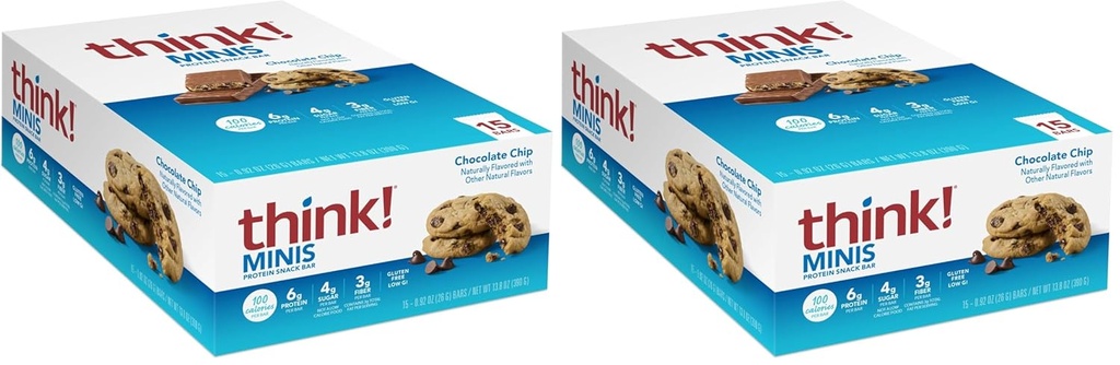 ¡Piensa! MINIS Protein Snack Bares, Gluten Free, Chocolate Chip, 15 Cuenta (Pack of 2)