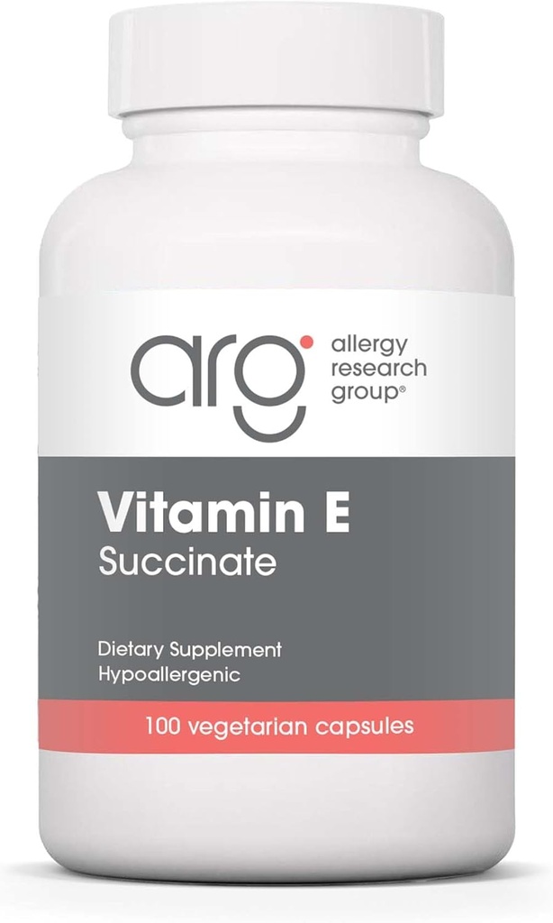 Allergy Research Group Vitamin E Succinate Supplement - for Men &amp; Women, 400 UI D-Alpha-Tocopheryl, Antioxidant, Vegetarian Capsules - 100 Count