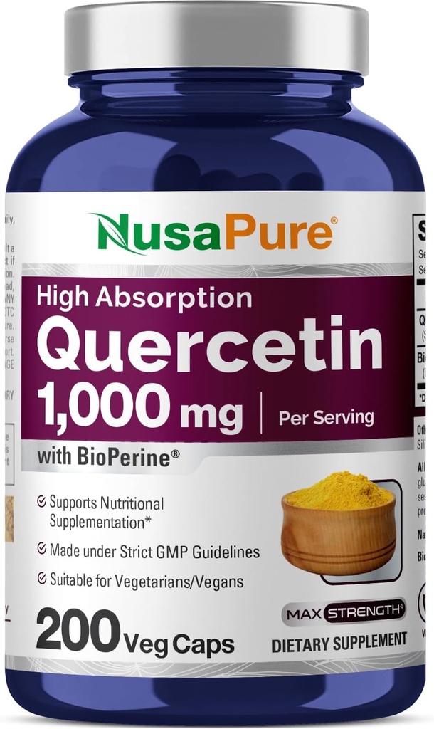 NusaPure Quercetin 1000mg - 200 Veggie Caps (Non-GMO, Vegan, Vegetarian) Bioperine