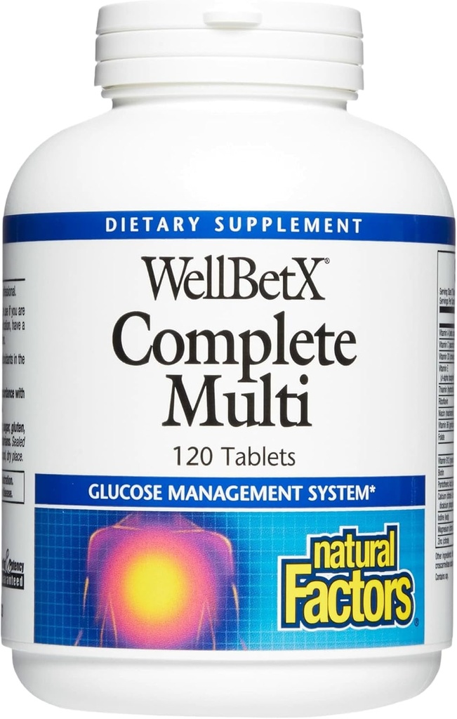 WellBetX Completo Multi por Factores Naturales, soporta metabolismo de carbohidratos saludables, 120 tabletas, 120 tabletas