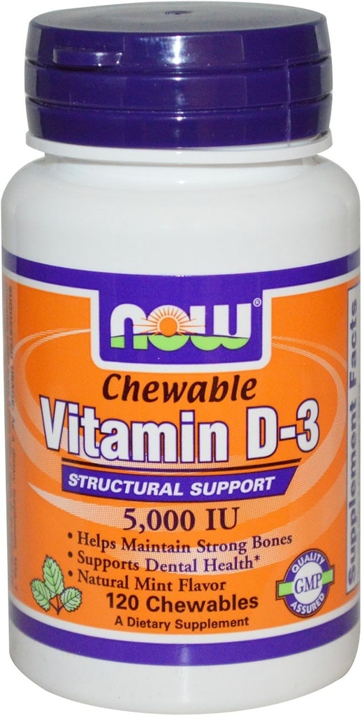 Ahora Alimentos Vitamina D-3, 5000 UI, Sabor de la menta120 Chewables