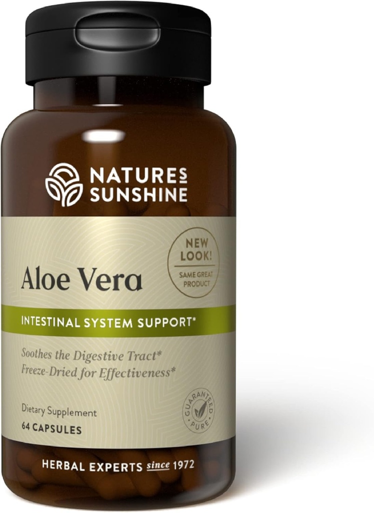 Sunshine de la naturaleza Aloe Vera Freeze Dried, 64 Capsules  Soothes the Digestive Tract and Supplies Nutrients to the Intestinal Systems