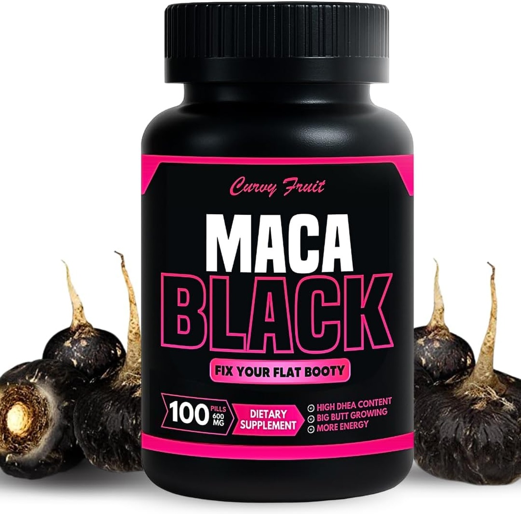 Genuine Black Maca Root Pills for a Big Butt Growing in Short time- 600 mg x 100 und (31 Days) by CurvyFruit