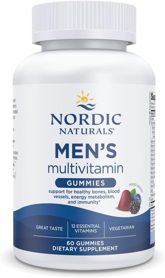 Naturales nórdicos Gummies multivitamínicos masculinos, Berry mixto - 60 Gummies - Soporte para Huesos saludables, vasos sanguíneos, energía &amp; inmunidad - No GMO, Vegetariano - 30 Servimientos