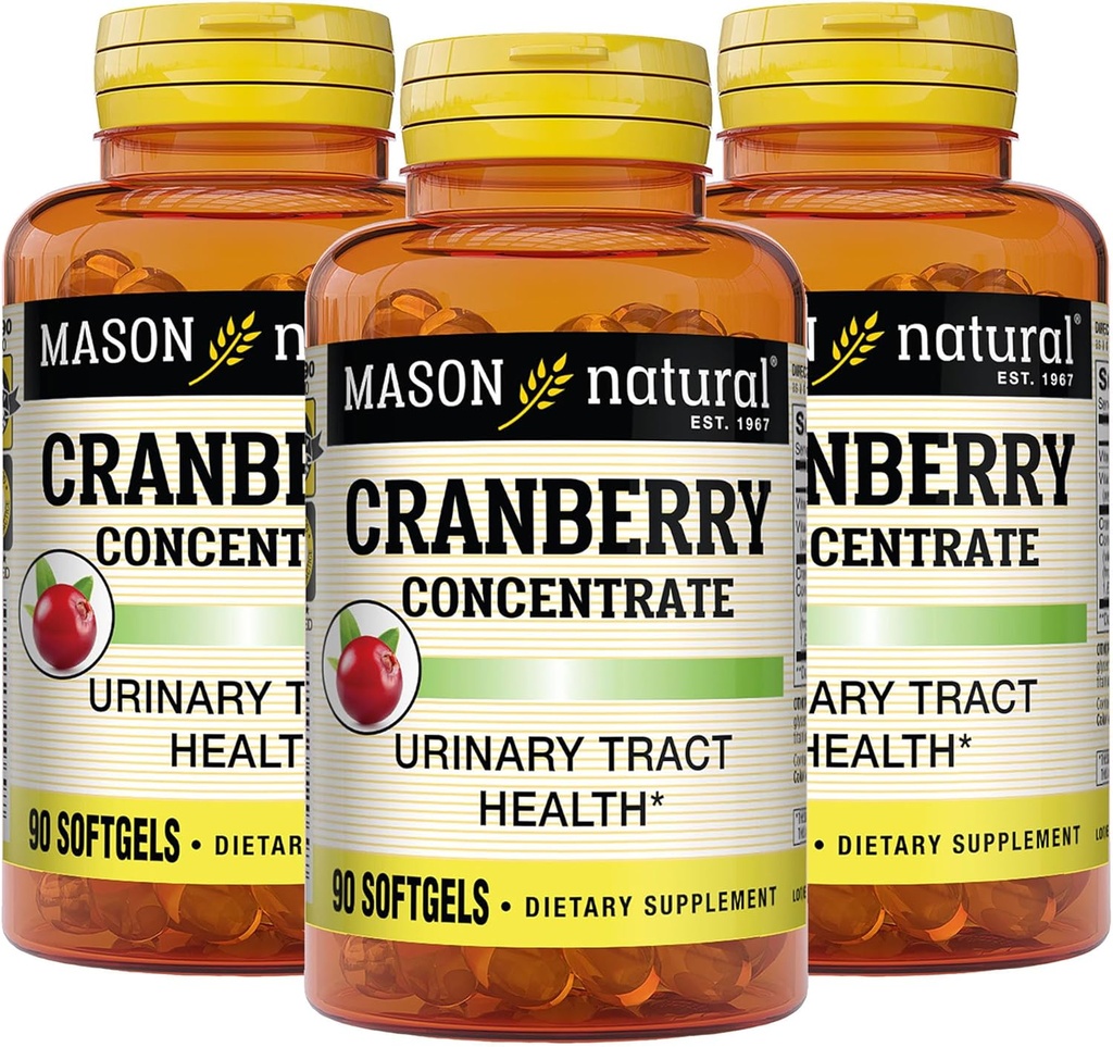 MASON NATURAL Cranberry 12:1 Concentrarse con Vitamina C &amp; E, Soporta Immune &amp; Urinary Health, 90 cápsulas, Pack de 3