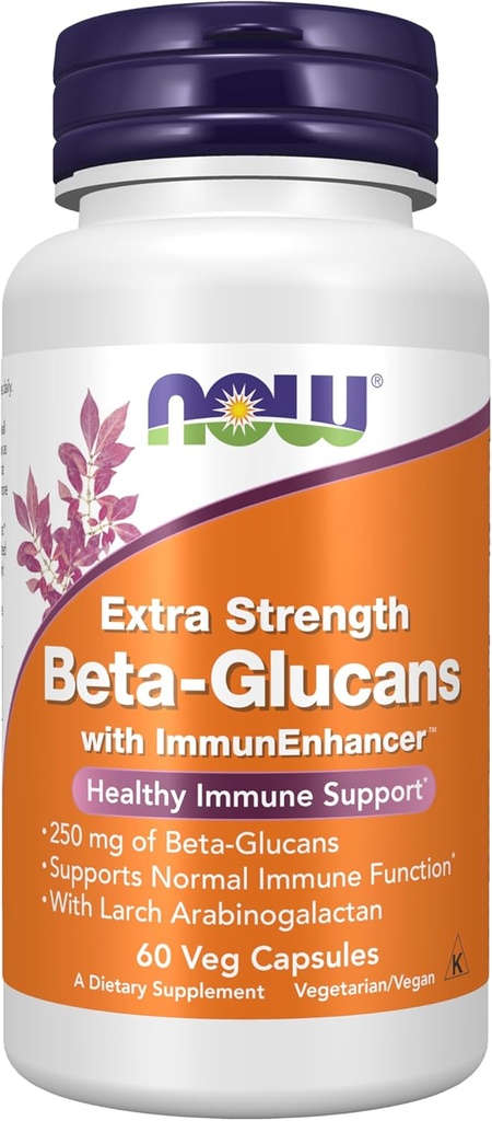 NOW Foods Supplements, Beta-Glucans with ImmunEnhancer™ with Larch Arabinogalactan, Extra Strength, 60 Veg Capsules