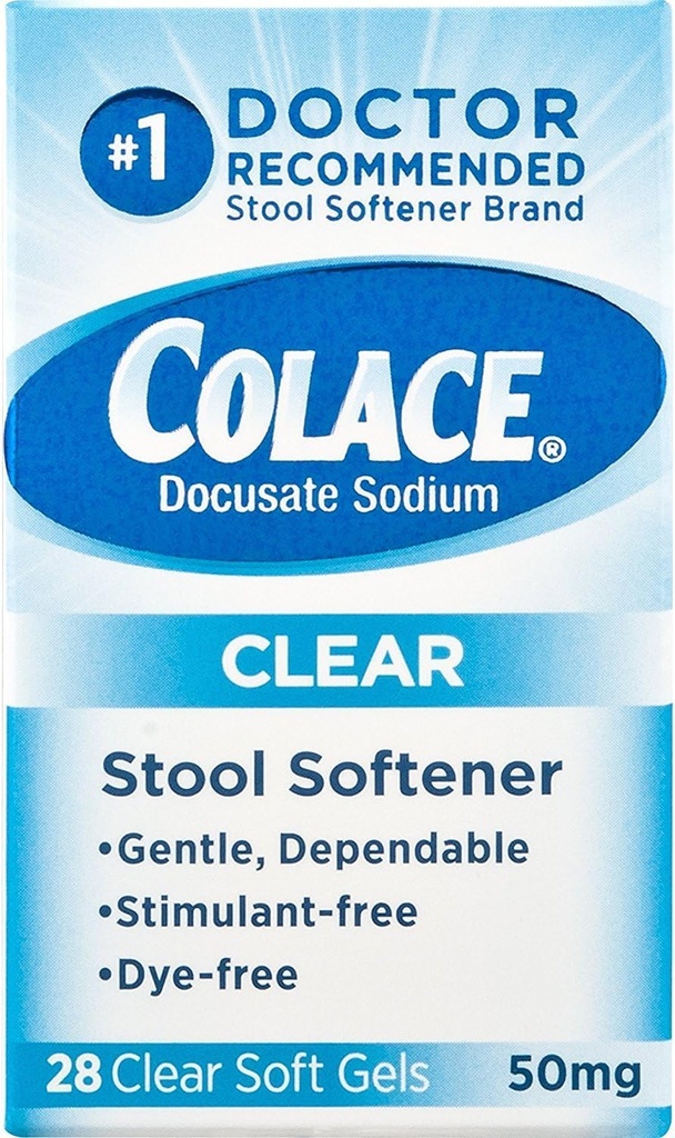 Colace Softener Softener Soft Gel Capsules Constipation Relief 50mg Docusate Sodium Doctor Recomendado 28ct