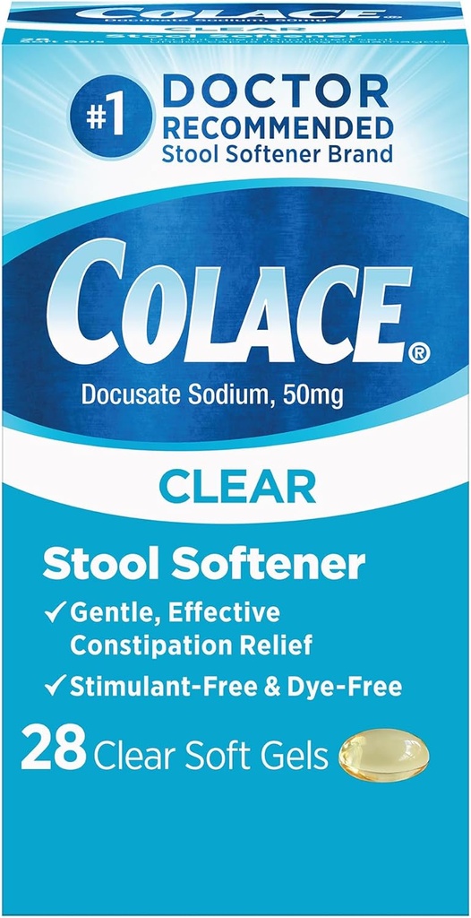 Colace Softener Softener Soft Gel Capsules Constipation Relief 50mg Docusate Sodium Doctor Recomendado 28ct