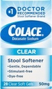 Colace Clear Docusate Sodium Stool Softener 50mg, 28 Count Per Box (2 Pack)