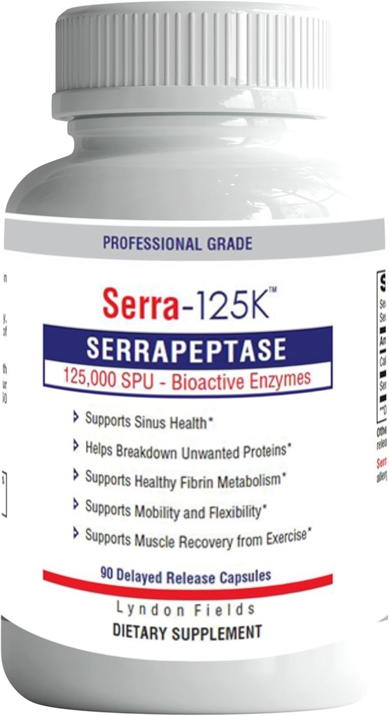 Serrapeptase Extra Strength 125,000 SPU, 90 capsules Vegan, Delayed Release, Enzymes Sistémicos, Soporta Sinuses Saludables y un Sistema de Inmunización Saludable, Non-GMO y All-Natural