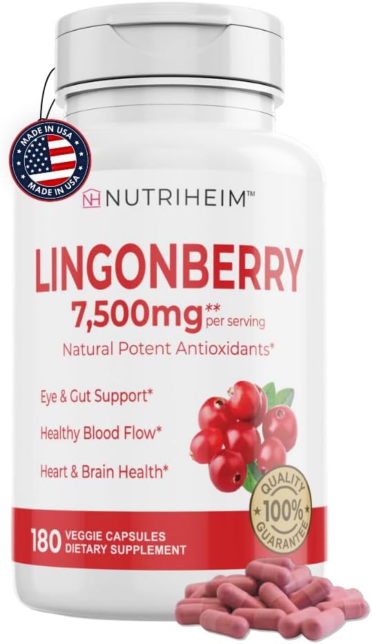 Lingonberry Powder 7500mg para Urinary Tract, Blood Circulation, Gut Health, Eye Health, Antioxidant Support - Pure 5:1 Ratio &amp; 180 Veggie Capsules - Non-GMO, Gluten-Free, Vegan-Friendly Supplement