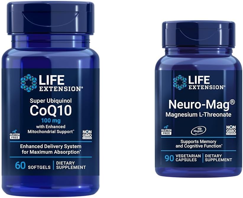 Super Ubiquinol CoQ10 con soporte Mitocondrial mejorado " Magnesio de Neuromag L-threonate, Magnesio L-threonate