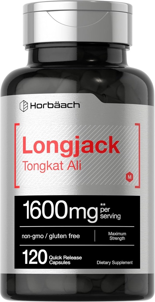 Horbäach Longjack Tongkat Ali para Hombres y Mujeres ← 1600mg  120 Capsules ← Extract Supplement tención Maximum Strength Pills ← Eurycoma Longifolia ← Non-GMO y Gluten Free