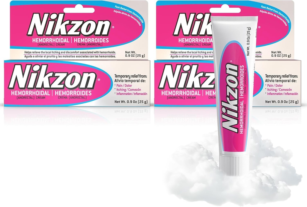 Nikzon Hemorrhoid Cream  sometida Double Effect for Pain " Swelling, Numbs Irritated Anorectal Area, Soothing " Fast-Acting Formula, Dual-Action Hemorrhoid Treatment, 0.9 Oz, 2-Pack