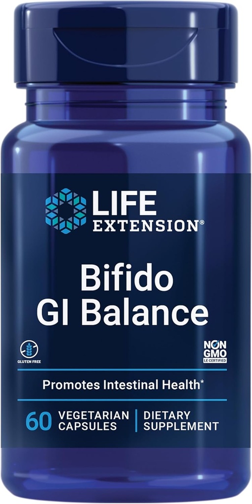Extensión de vida Bifido GI Balance, probióticos, Bifidobacterium longum BB536® (2 Billion CFU), Apoyo Salud saludable Gut " Digestivo, Libre de gluten, No GMO, Vegetariano, 60 cápsulas