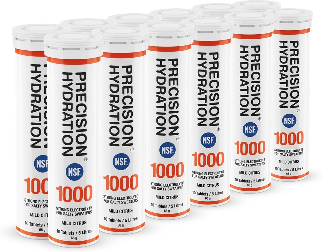 Precision Hydration Electrolyte Tablets - Multi Strength Effervescent Hydration Tablets - Combats Cramp - Baja Calorie, Gluten Free, Vegan/Vegetarian Friendly (12 Tubes, 1000mg/L - Orange Tube)