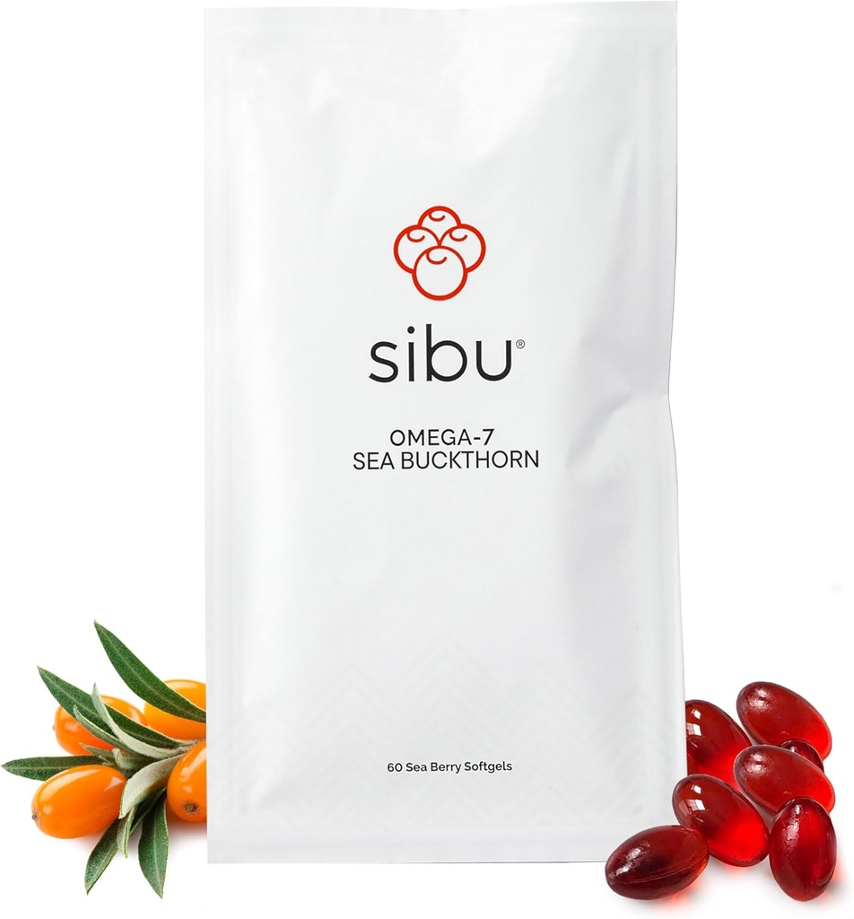 sibu Sea Buckthorn Omega-7 Softgels (30-Day Refill Sachet) – Suplemento para la piel sana, pelo, uñas y sequedad