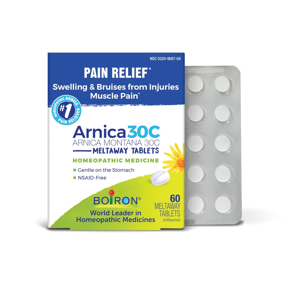 Boiron Arnica 30C Tablets for Pain Relief from Muscle Pain, Joint Soreness, Swelling from Injury or Bruises - 60 Count