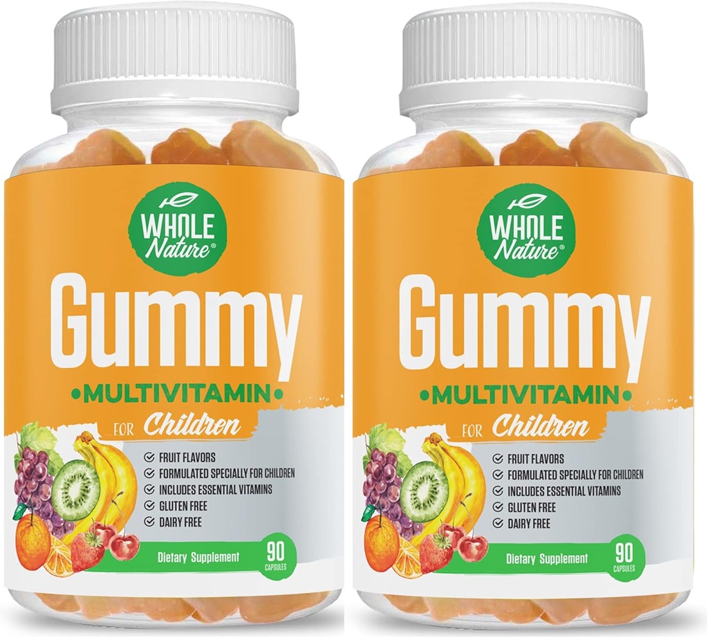 Vitaminas para niños - Esenciales diarios completos Niños multivitamínicos y minerales para el bienestar general, 90 Gummies Suplementos Sabor de frutas, No azúcar artificial, lácteo y gluten Gratis (2)