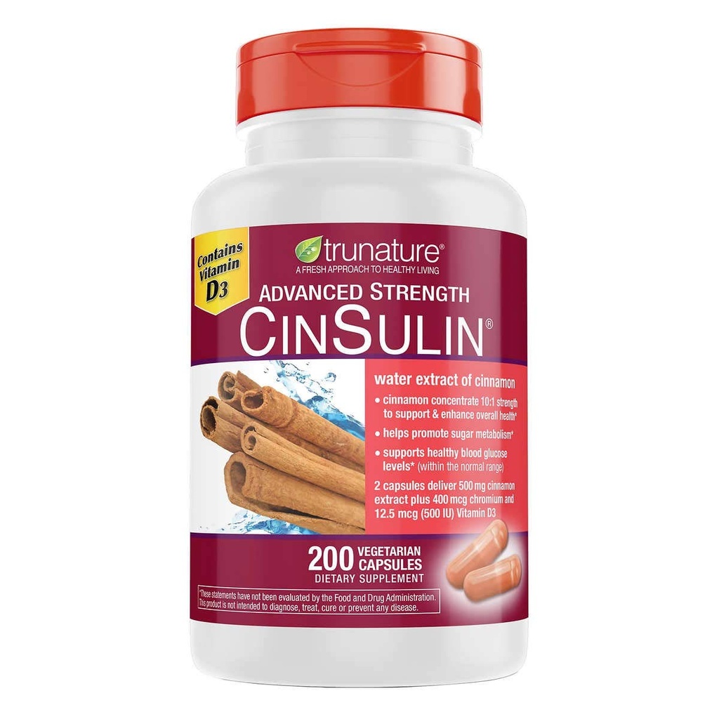trunature Advanced Strength CinSulin 500mg., 200 cápsulas vegetarianas (2 Pack)
