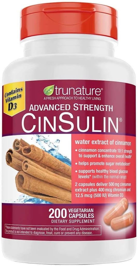 trunature Advanced Strength CinSulin 500mg., 200 cápsulas vegetarianas (2 Pack)