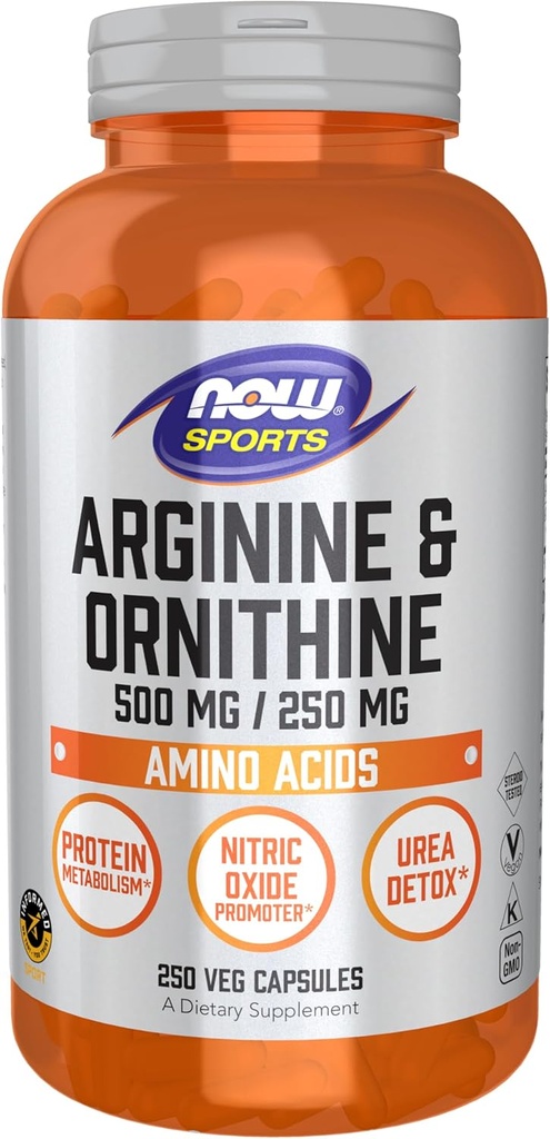 AHORA Foods Sports Nutrition, Arginine & Ornithine 500/250 mg, Amino Acids, 250 Veg Capsules