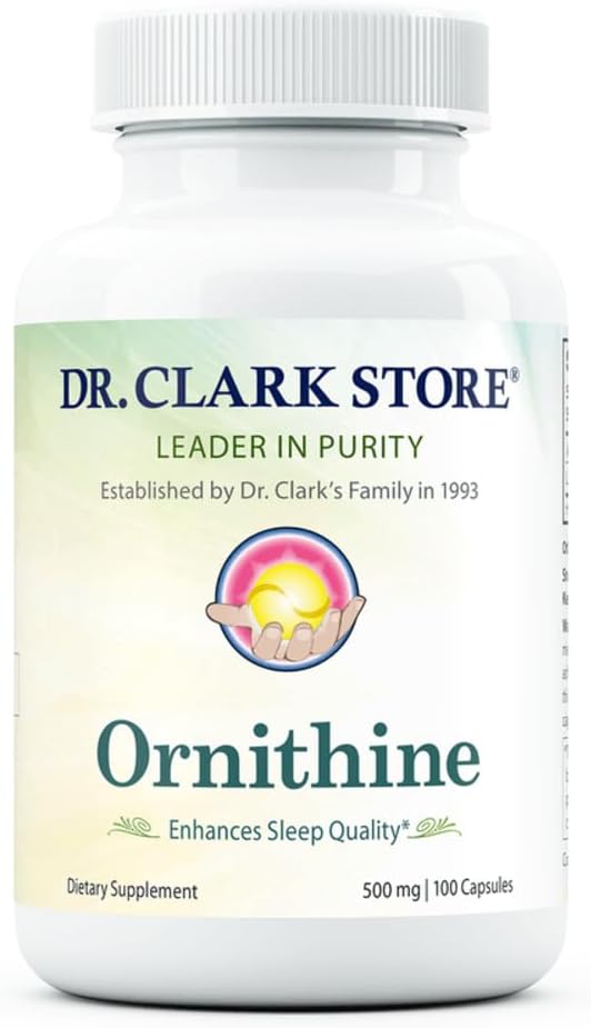 Dr. Clark Ornithine Suplemento dietético - Gluten Free, Natural Sleep Aid, promueve el metabolismo proteína, limpieza y desintoxicación, 500mg, 100 Gelatin Capsules