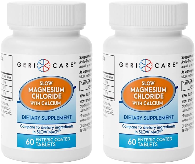 Gericare Slow Magnesium Chloride | Calcium Tablets by Geri-Care | Nutritional Supplement | 60 Count Bottle (Pack of 2)