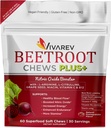 Beetroot Nitric Oxide Suplemento - 1000mg Beet Powder con L Arginine, L Citrulline, Grape Seed Extract, Niacin, Vitamina C &amp; B12 - Beet Chews - Pack of 60