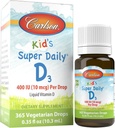 Carlson - Super Daily D3, Kids Vitamin D Drops, 400 UI (10 mcg) por gota, Heart Health, Immune Support, Vegetarian, Liquid Vitamin D Drops, Unflavored, 365 Drops