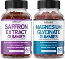 Suplementos de Saffron (60 Gummies) 5 en 1 Advanced Formula Sugar Free Gummy - Delicious Raspberry Flavor y Magnesium Glycinate (60 Conde) Pure Glycinate Gummy for Adults - Non-GMO, Vegan &amp; USA Made