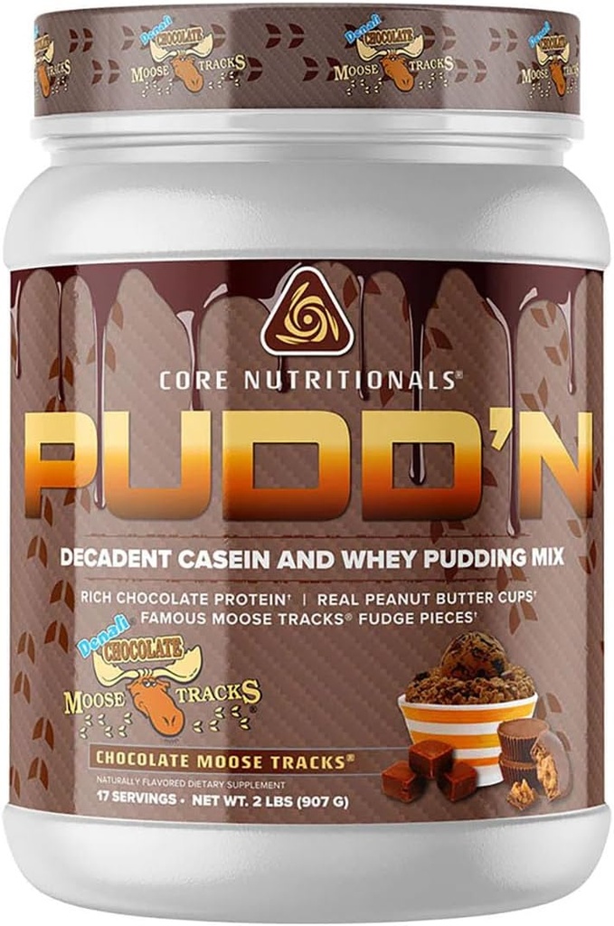 Nutriciones básicas Pudd'n, Década Mezcla de Proteína, Full Disclosure Casein Blend, Sustained Release, 20G Protein, 17 Servings (Chocolate Moose Tracks, 2 lb)