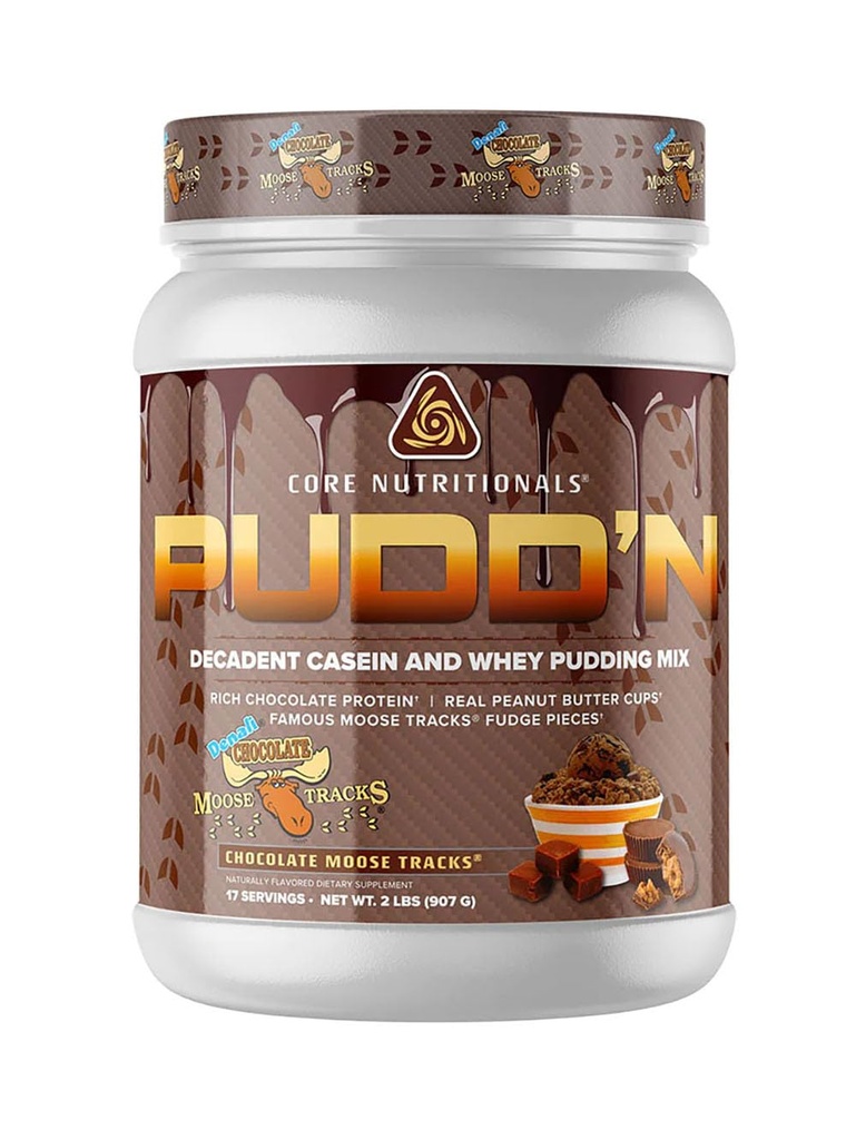 Nutriciones básicas Pudd'n, Década Mezcla de Proteína, Full Disclosure Casein Blend, Sustained Release, 20G Protein, 17 Servings (Chocolate Moose Tracks, 2 lb)