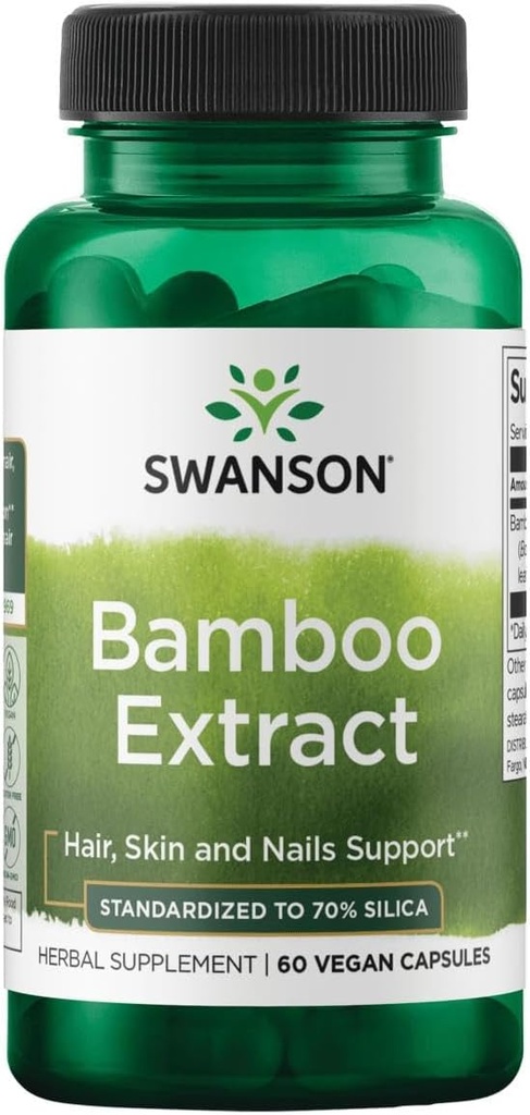 Swanson Bamboo Extracto para el cabello y uñas Silica Suplemento soporta Collagen 300 mg 60 cápsulas vegetales
