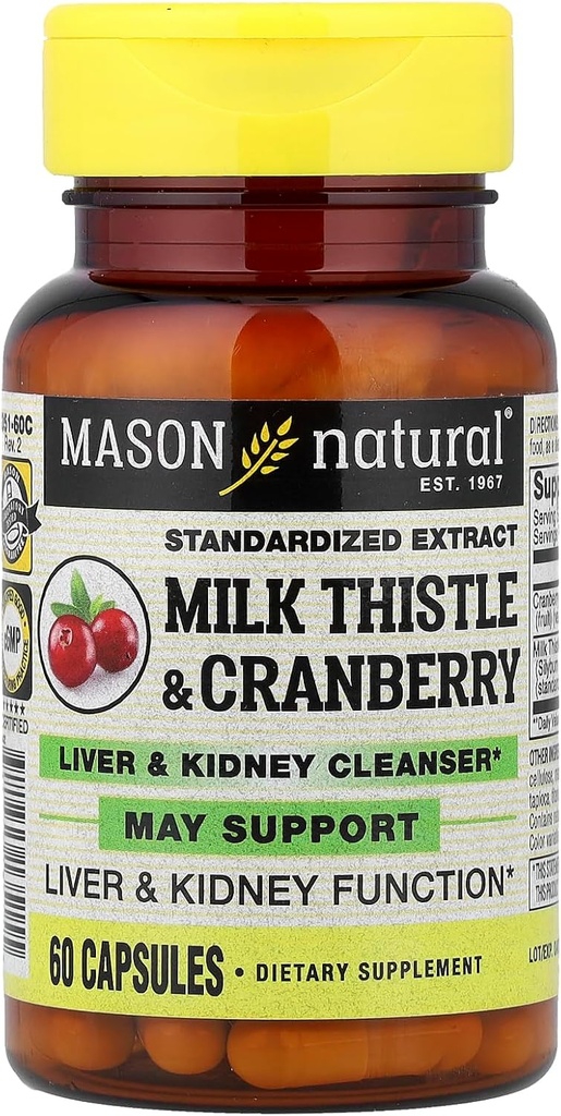 Masón Vitaminas Milk Thistle/Cranberry Liver and Kidney Cleanser Capsules, 60 Conde