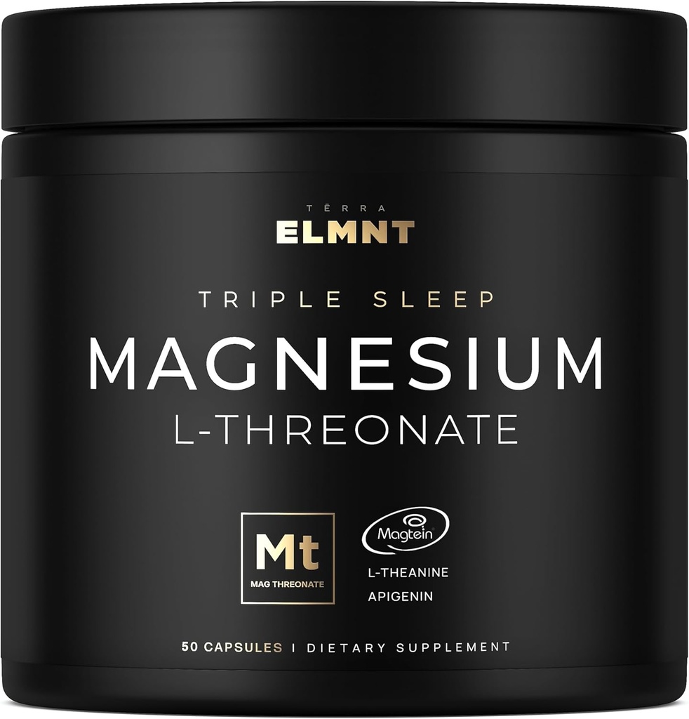 ELMNT Triple Magnesio de sueño Threonate w. Apigenin, Theanine & Magtein Magnesium L-Threonate - High Absorption Magnesium Supplement Capsules for Men and Women Magnesium Powder Pills
