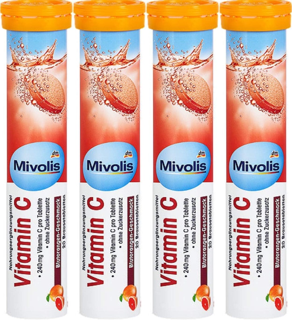 Mivolis Vitamina C effervescent Tablets - Suplementos dietéticos 4 Packs x 20 pcs