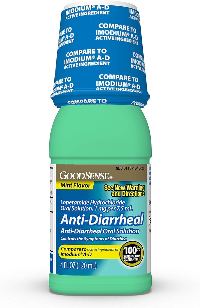 Good Sense Anti-Diarrheal Medicine, Loperamide Hydrochloride Oral Solution, 1 mg per 7.5 mL, Mint, 4 Fl Oz