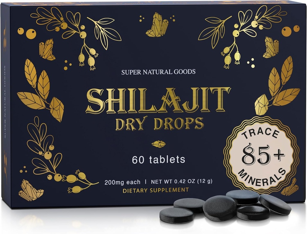 Pure Shilajit Resin Dry Drops - High Potency, Grade A, 100% Pure with Fulvic Acid &amp; 85+ Trace Minerals for Better Energy Metabolism & Immune Support ← 60 Easy-to-Take Tablets for Men &amp; Women