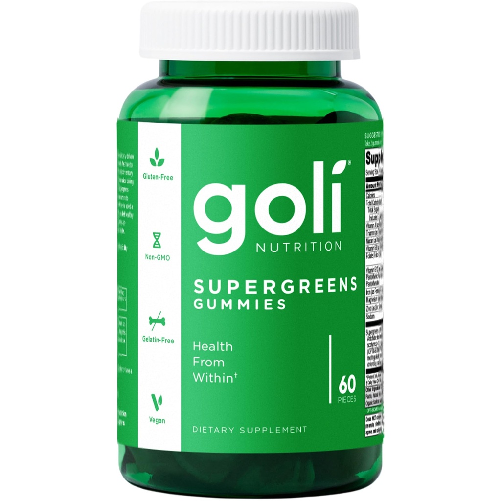 Goli SuperGreen Vitamin Gummy - 60 Cuenta - Vitaminas y Minerales Esenciales - Planta-Basada, Vegan, Libre de gluten > Gelatina Gratis - Salud desde el interior, Pack de 1