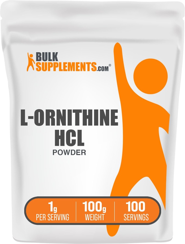 BulkSupplements.com L-Ornithine HCl Powder - Suplemento Ornithine, Suplemento Aminoácidos - Gluten Free, 1g por Serving, 100g (3.5 oz) (Pack of 1)