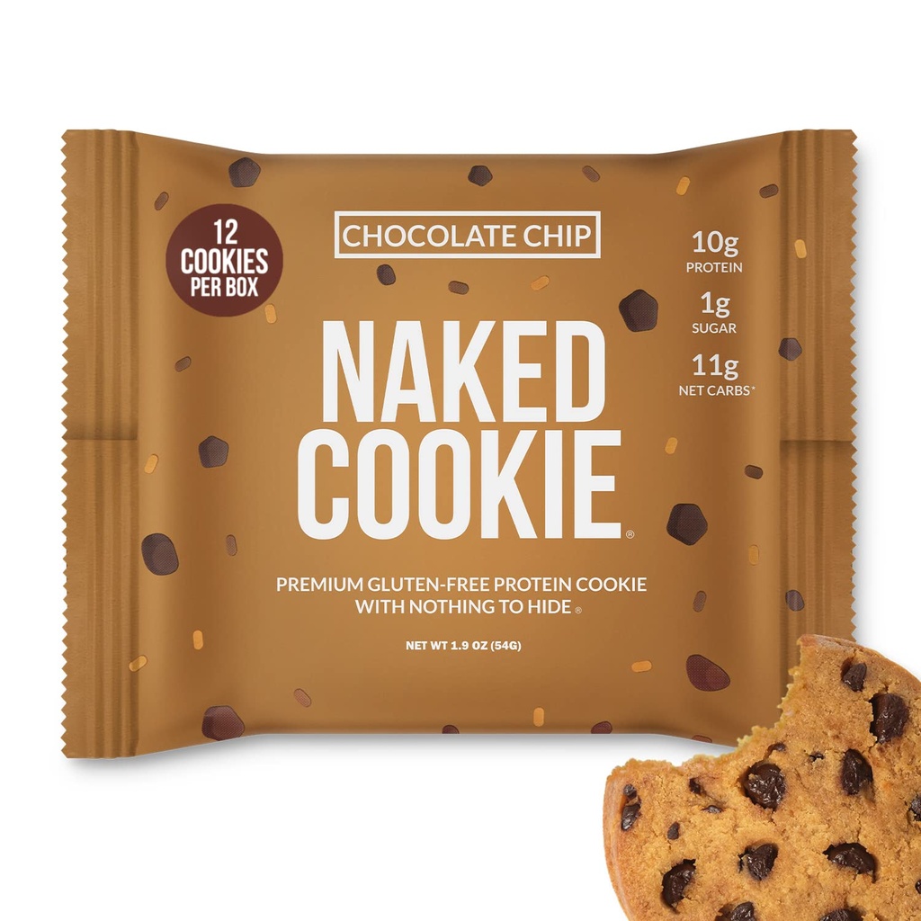 Galletas de chocolate desnudadas - Premium Gluten-Free High Protein Cookies, Solo 1G Azúcar, fibra de 6G, Sin Sweeteners artificiales, Soy Gratis, No Gmos - 12 Pack