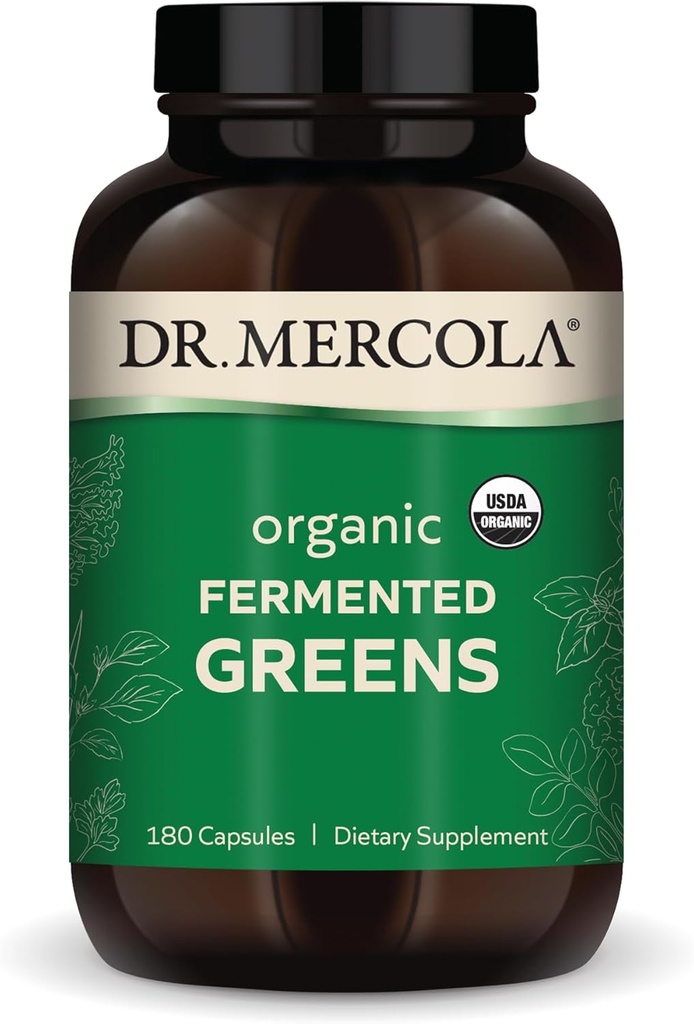 Dr. Mercola Organic Fermented Greens, 30 Servings (180 Capsules), Suplemento dietético, apoya la salud inmunitaria, no transgénico, certificado USDA Organic