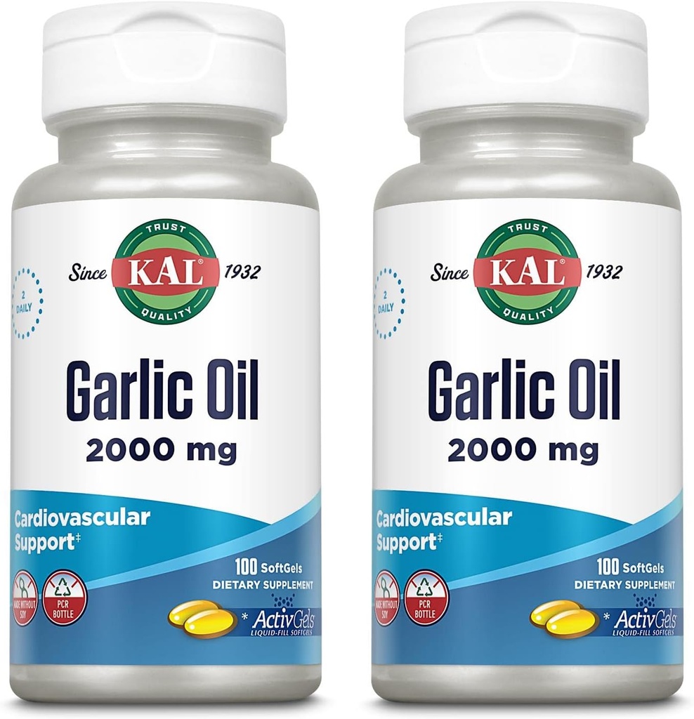 KAL Aceite de ajo 2000 Softgels, 100 Cuenta Silencioso paquete de 2