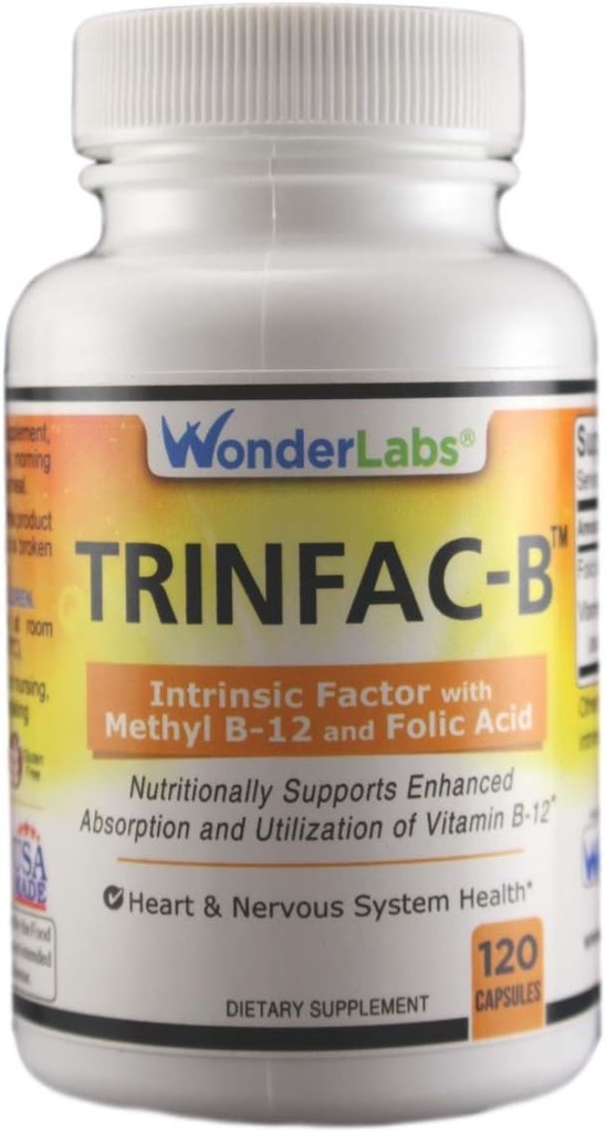 Wonder Laboratories Factor Intrínseco con ácido fólico y vitamina B-12 1000mcg - 120 cápsulas
