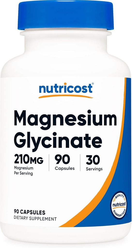 Nutricost Magnesium Glycinate Capsules (90 Capsules, 210 mg Por Serving) - Magnesium Glycinate Supplement for Gentle Absorption