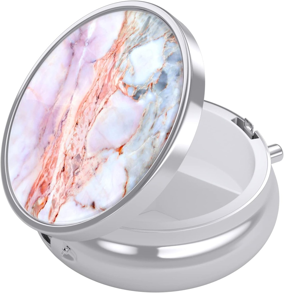 Nipichsha Pill Box, Small Pill Case for Purse & Pocket, Cute Travel Medicine Organizer, Portable Medicine Container Holder to Hold Vitamins, Medication, Fish Oil &amp; Supplements, Marble Pink