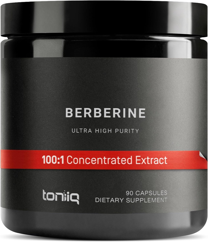 Toniiq Berberine HCl — 100:1 Concentrated Extract • 97% Berberine HCl • 3er partido Tested cGMP — Berberine Supplement — 90 cápsulas vegetarianas, 500 mg por cápsula